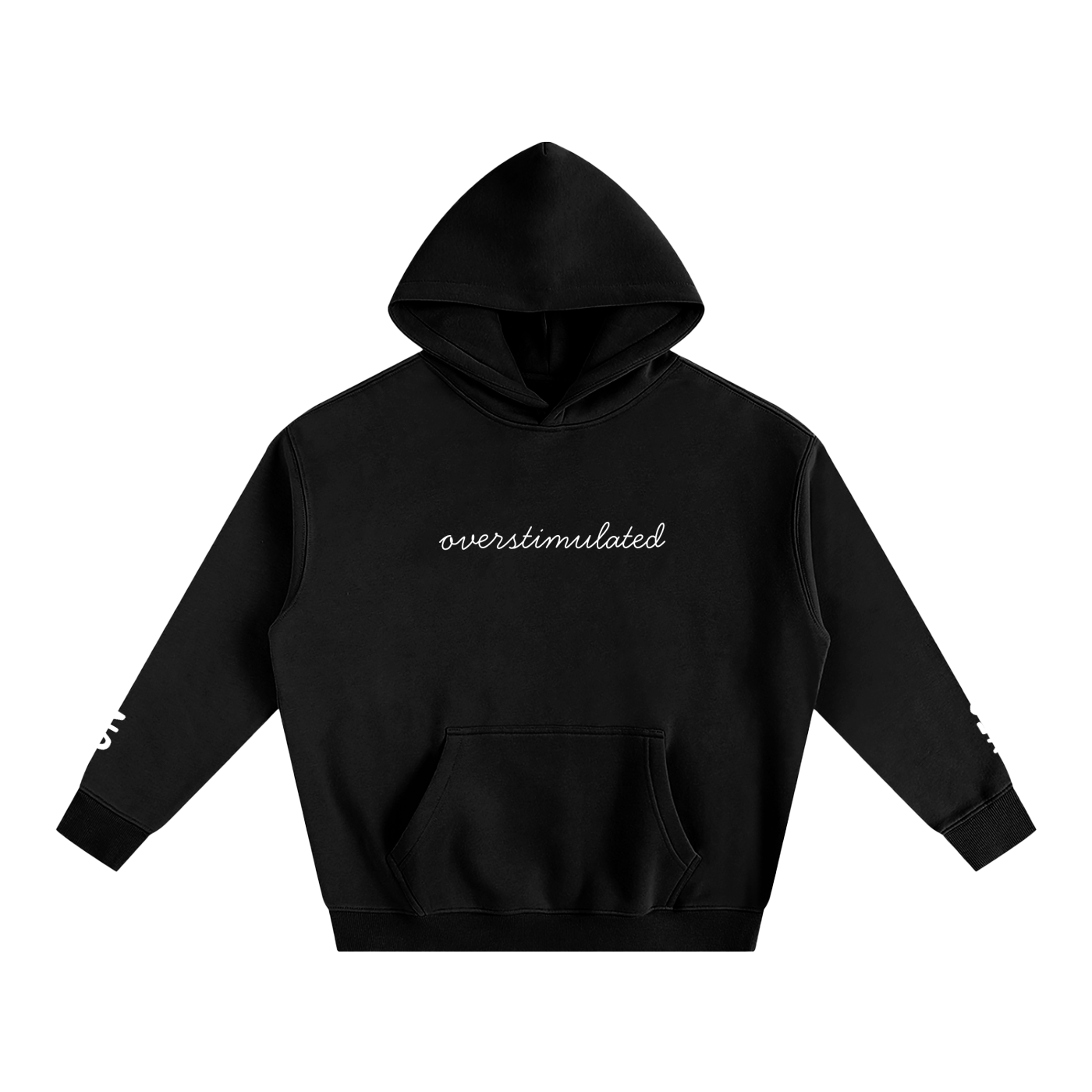 Cursive Overstimulated - Oversize Fleeced Communication Hoodie